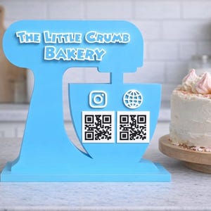 Baker Stand Sign, QR Code sign, QR code for businesses, Bakery Sign, 3D Printed Store Sign