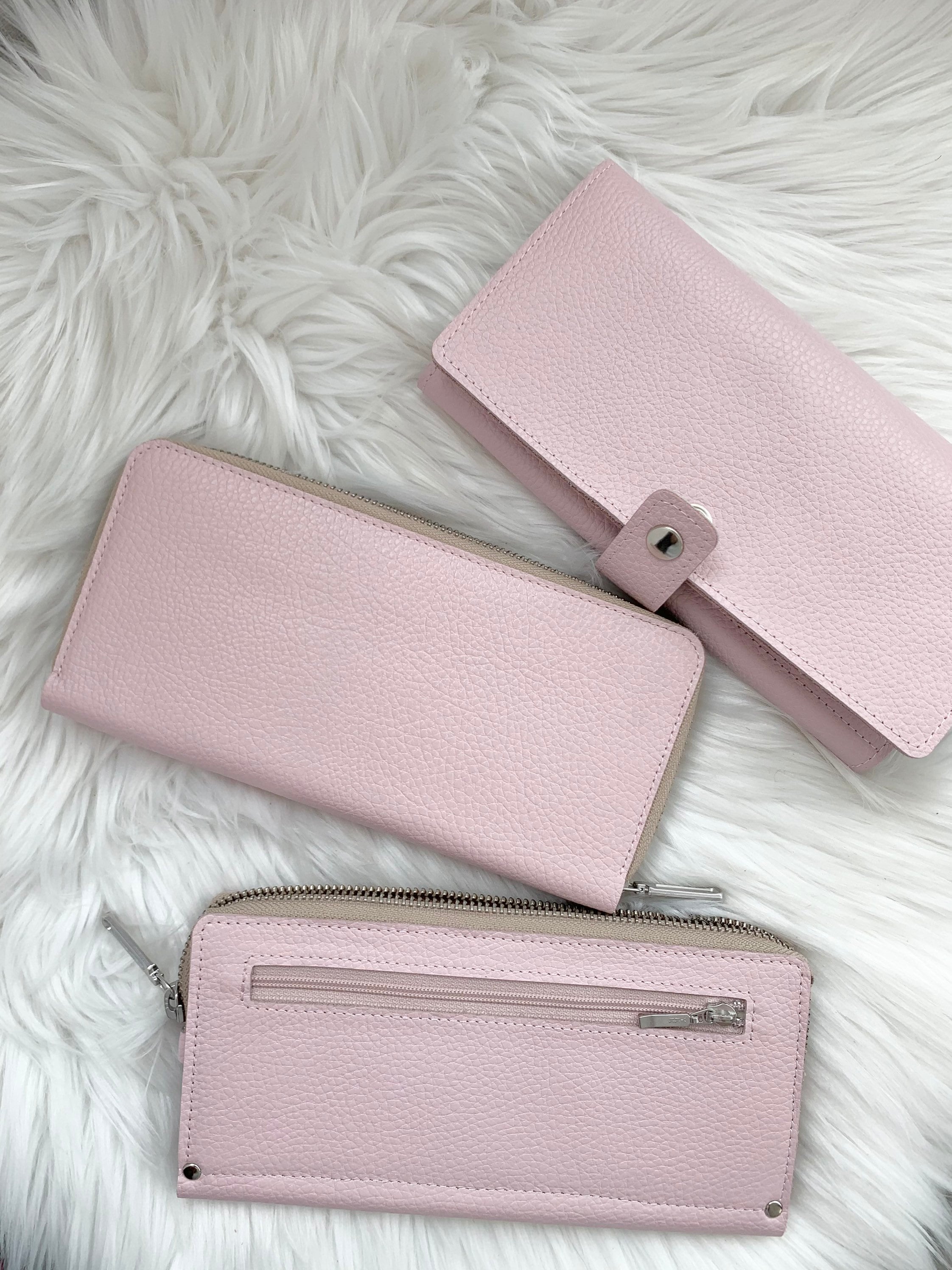Pink large womens leather wallet Pastel wallet for woman Etsy