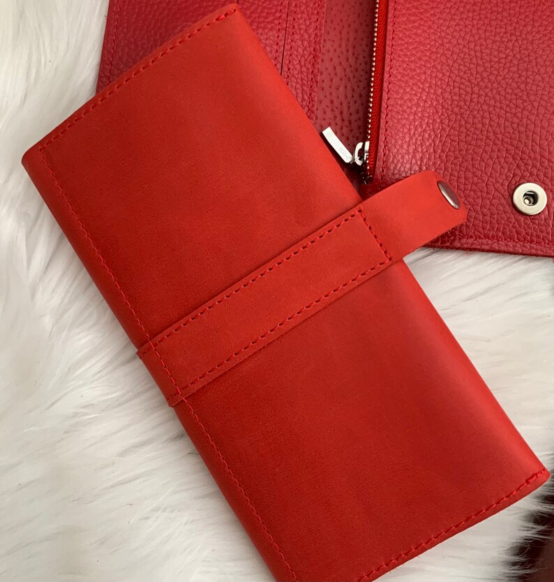 Red leather women wallet Bifold slim women\u2019s wallet