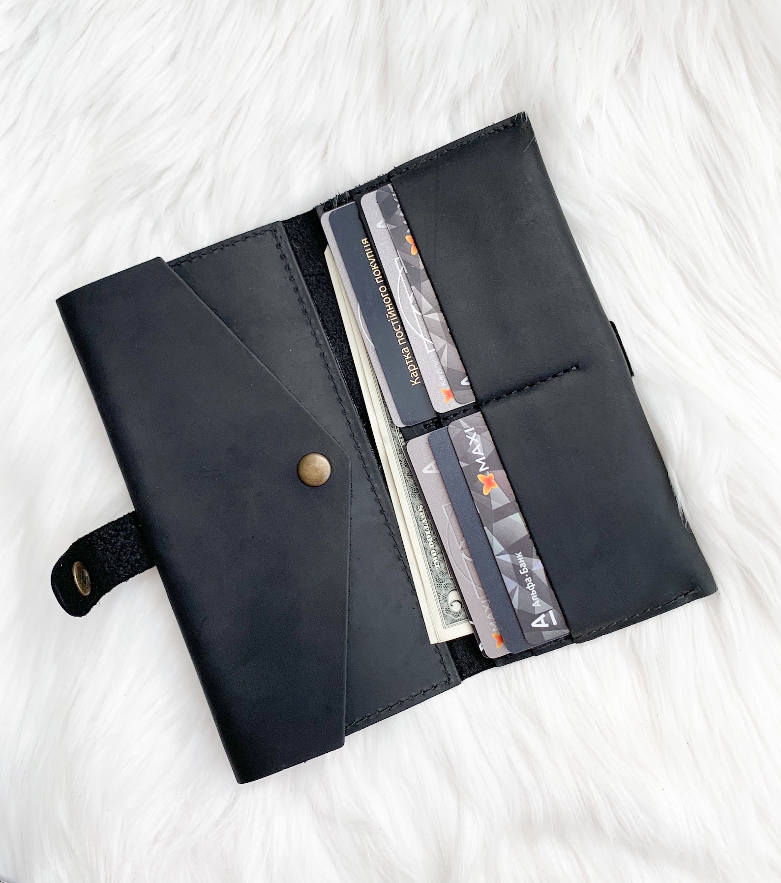 Women black leather wallet Etsy