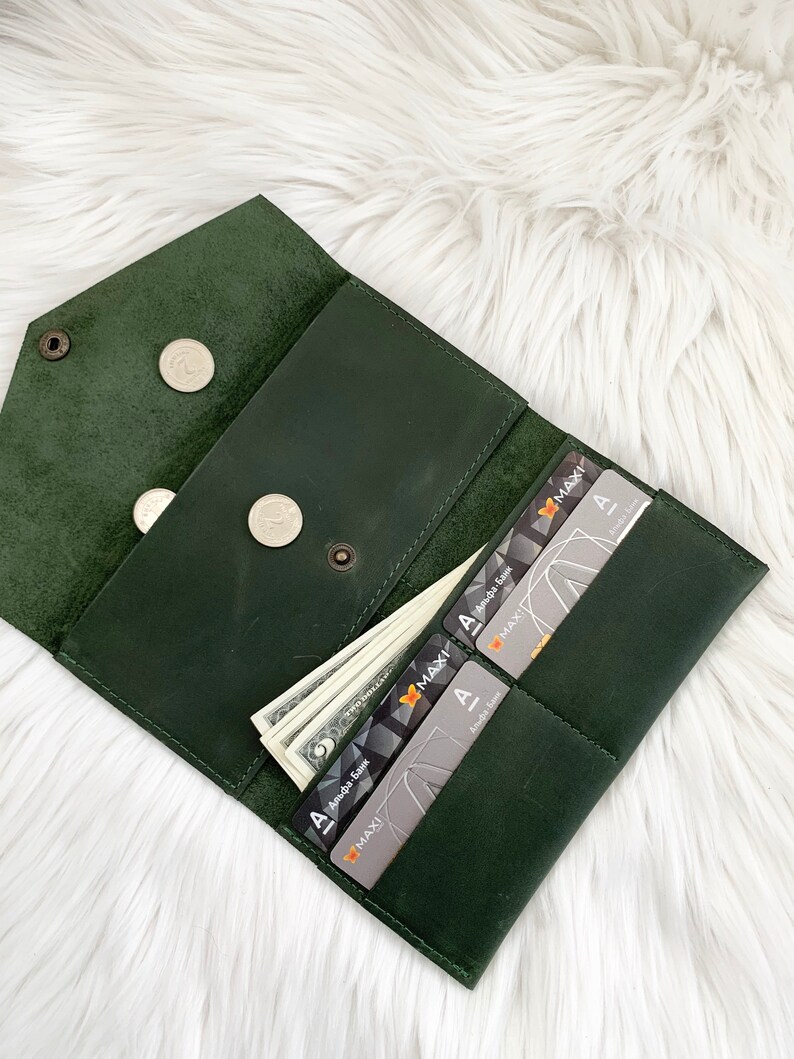 Green leather wallet for women Etsy
