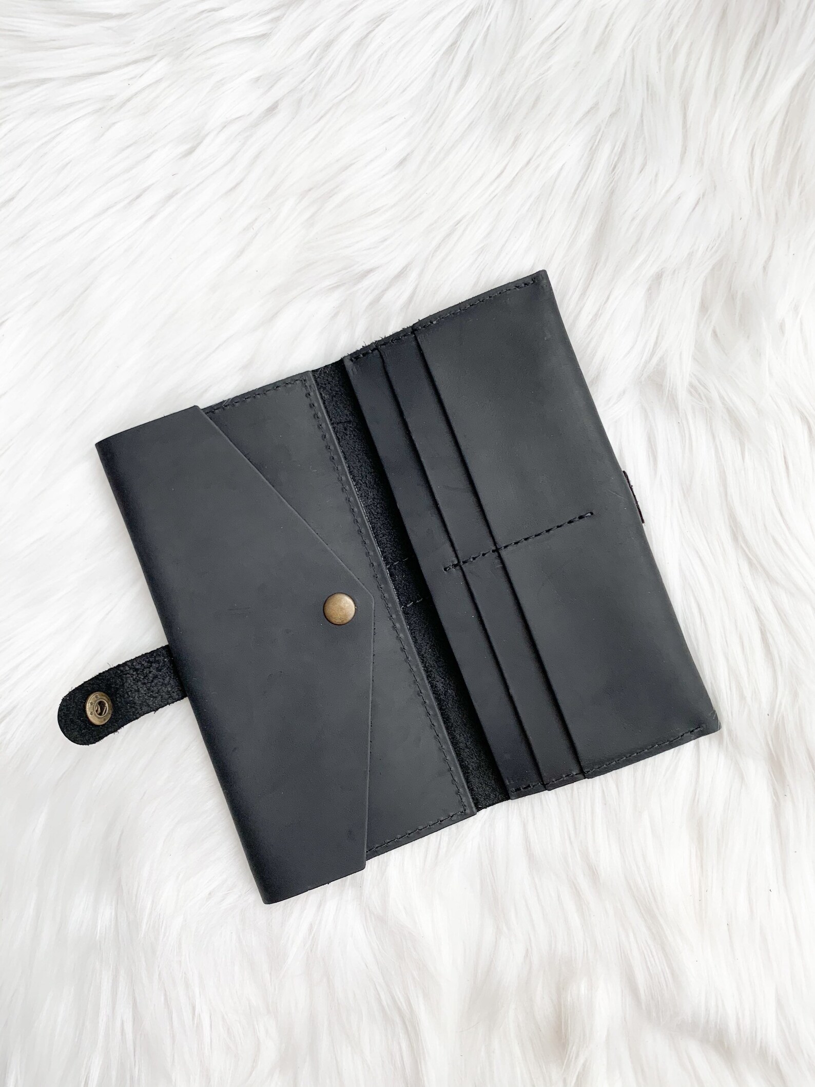 Women black leather wallet Etsy
