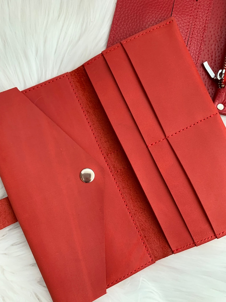 Red leather women wallet Bifold slim women\u2019s wallet