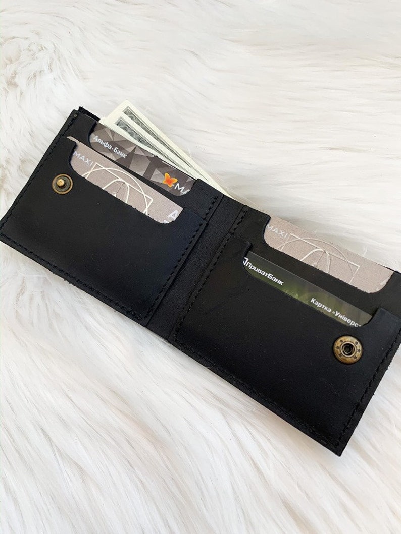 Small mens leather wallet Bifold black mens wallet Black mini | Etsy