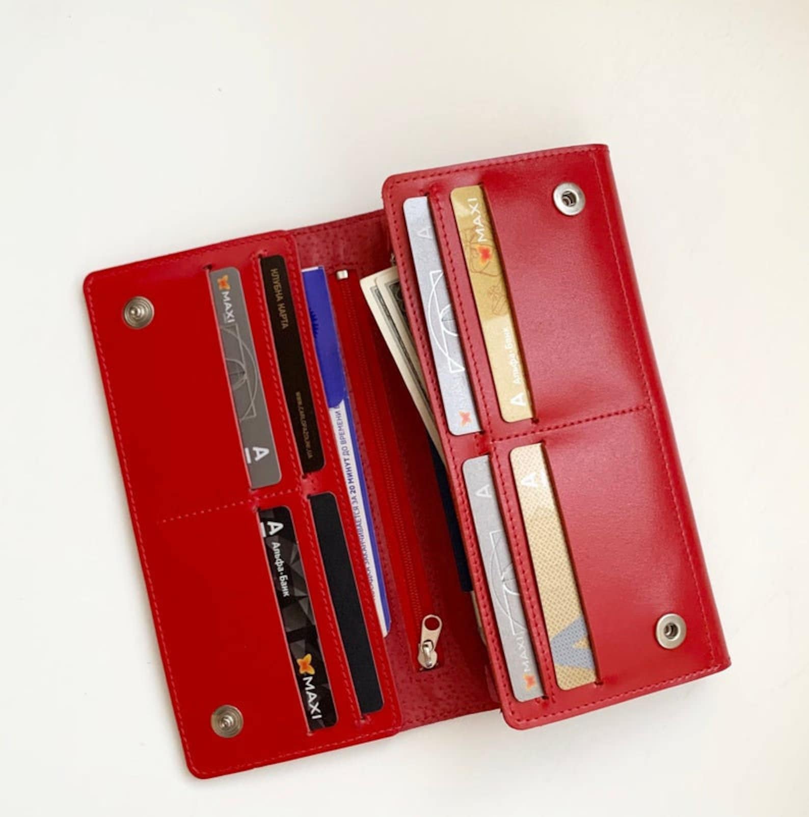 Red leather wallet women Clutch wallet Large womens wallet Etsy