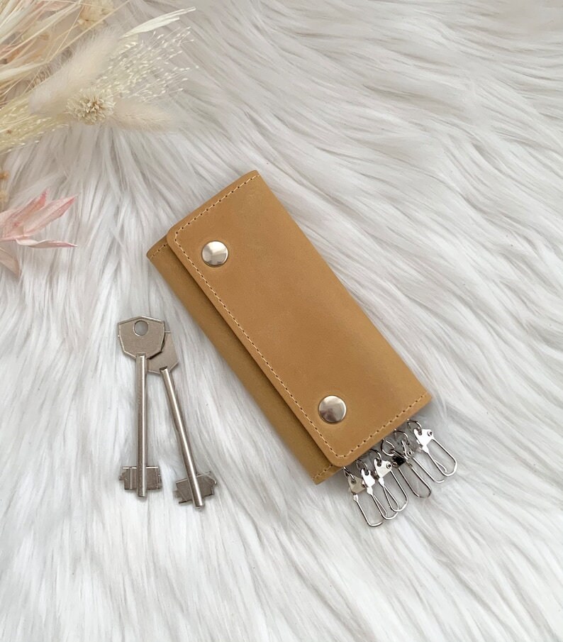 Genuine Leather Yellow FREE Personalisation available Leather Key Holder  Key Pouch