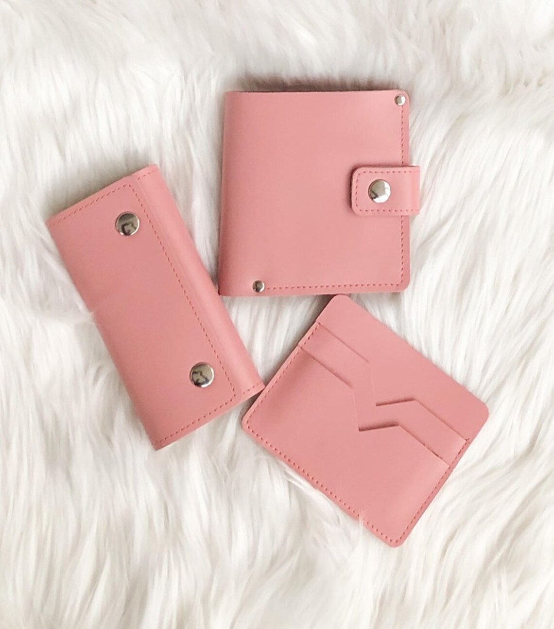 Pink leather wallet women's Key Holder Card Holder Etsy