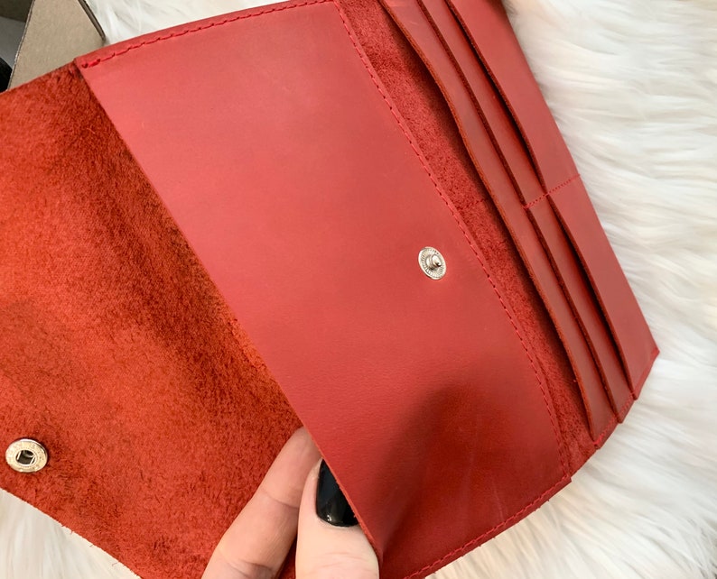 Red leather women wallet Bifold slim women\u2019s wallet