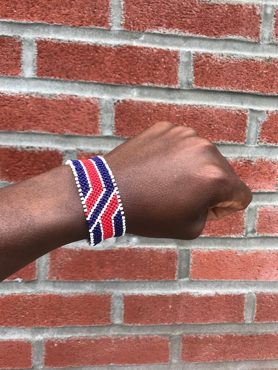 Caribbean Hispanic Beaded Bracelet Masai Beads Red Kenya
