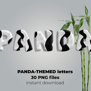 Panda-Themen Buchstaben PNG, Panda Alphabet, Tiere Alphabet, Wildtier Buchstaben PNG, Digitaler Download, Buchstaben und Zahlen, Alphabet Clipart