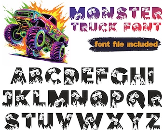 Monster Truck font OTF, Monster Jam Alphabet, Cars Font, Kids Installable Fonts, Fonts for Boy, Digital Download, Personalized Monster Truck