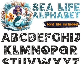 Sea life font, Ocean animals alphabet, Under water letters SVG, Nautical nursery decor, Marmaid SVG letters, Under the sea, Water alphabet