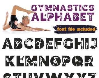 Turnen alfabet lettertype, ambachtelijke lettertypen, sport alfabet, gymnast letters, Instant download, gymnastiek moeder SVG, meisjes naam kamer decor