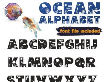 Ocean under water font, Under sea letters clipart, Fish alphabet SVG, Craft font, Sharks font alphabet, Nautical decoration, Ocean classroom