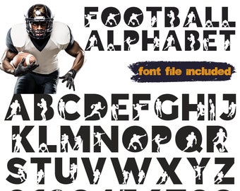 American football font, Football letters and numbers, American football svg clipart, Sports font letters, Craft fonts, Sports silhouette