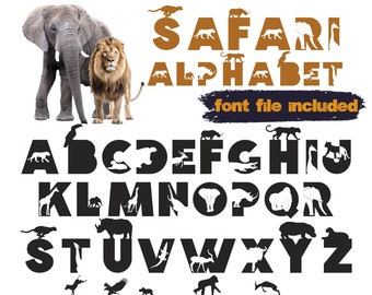 Alfabet zwierząt safari SVG, litery zoo SVG, alfabet dla dzieci, dzikie zwierzęta SVG, litery o tematyce dżungli do druku, drewniane litery o tematyce safari