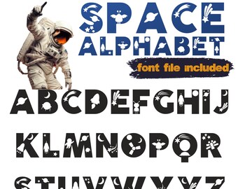 Ruimtelettertype OTF-installatie, astronautalfabet, kinderlettertypen, kinderkamerinrichting Outerspace