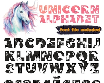 Unicorn alphabet SVG, Unicorn letters numbers SVG, Unicorn birthday decoration, Unicorn printable, Unicorn clip art, Unicorn shirt design