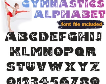 Gymnastics svg, Gymnastics alphabet, Gymnast letters svg, Gymnast silhouette, T shirt design, Athletics svg, Athletics letters, Sport svg