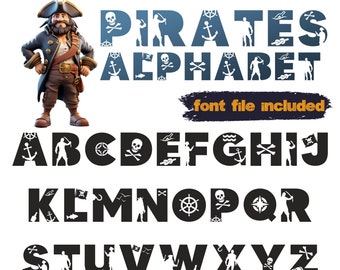 Piratenletters SVG, kinderalfabet SVG, piratenalfabet, ambachtelijke letters voor kinderen, lettertype piraat, piraat SVG, piratendecoratie, digitale download
