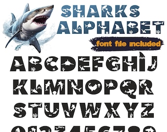 Shark letters SVG, Fish ocean alphabet svg, Underwater silhouette svg, Underwater themed bedroom, Shark bite cut files, Kids letters SVG
