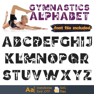 Gymnastics alphabet font, Craft fonts, Sport alphabet, Gymnast letters, Instant download, Gymnastics mom SVG, Girls name room decor