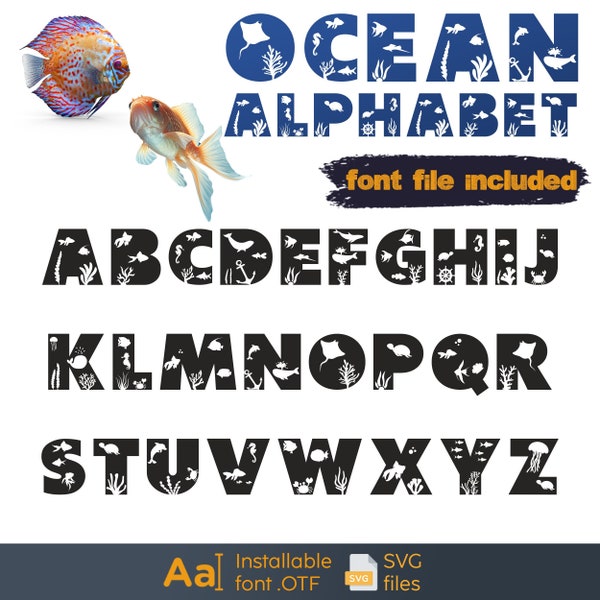 Ocean under water font, Under sea letters clipart, Fish alphabet SVG, Craft font, Sharks font alphabet, Nautical decoration, Ocean classroom