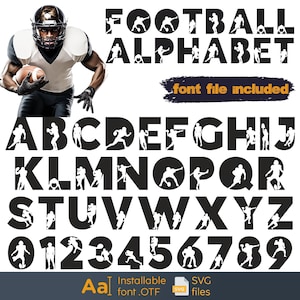 American football font, Football letters and numbers, American football svg clipart, Sports font letters, Craft fonts, Sports silhouette