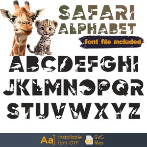 Fonte de animais, alfabeto Safari, fonte de animais da selva, fonte africana, letras da selva, fonte de artesanato, alfabeto de vida selvagem, fonte de animais selvagens