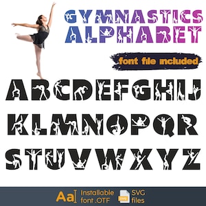 Fuente de gimnasia, fuente SVG de mamá gimnasta, alfabeto de gimnasta, fuente deportiva, fuente de manualidades, letras de gimnasia, alfabeto SVG de gimnasia para mujeres y niñas
