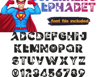 Superheldlettertype OTF, superheldalfabet, ontwerp verjaardagsfeestje, superheldbrief, installeerbaar lettertype, commercieel gebruik