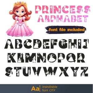 Fuente princesa OTF, alfabeto princesa, letras de cumpleaños de niña, letra mágica, fuente instalable, uso comercial