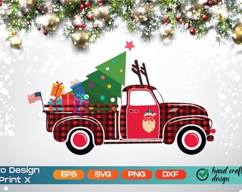 Christmas truck svg, Christmas tree svg, Merry Christmas svg, Red Vintage Truck svg, Buffalo plaid svg, Christmas shirt, Santa Claus svg