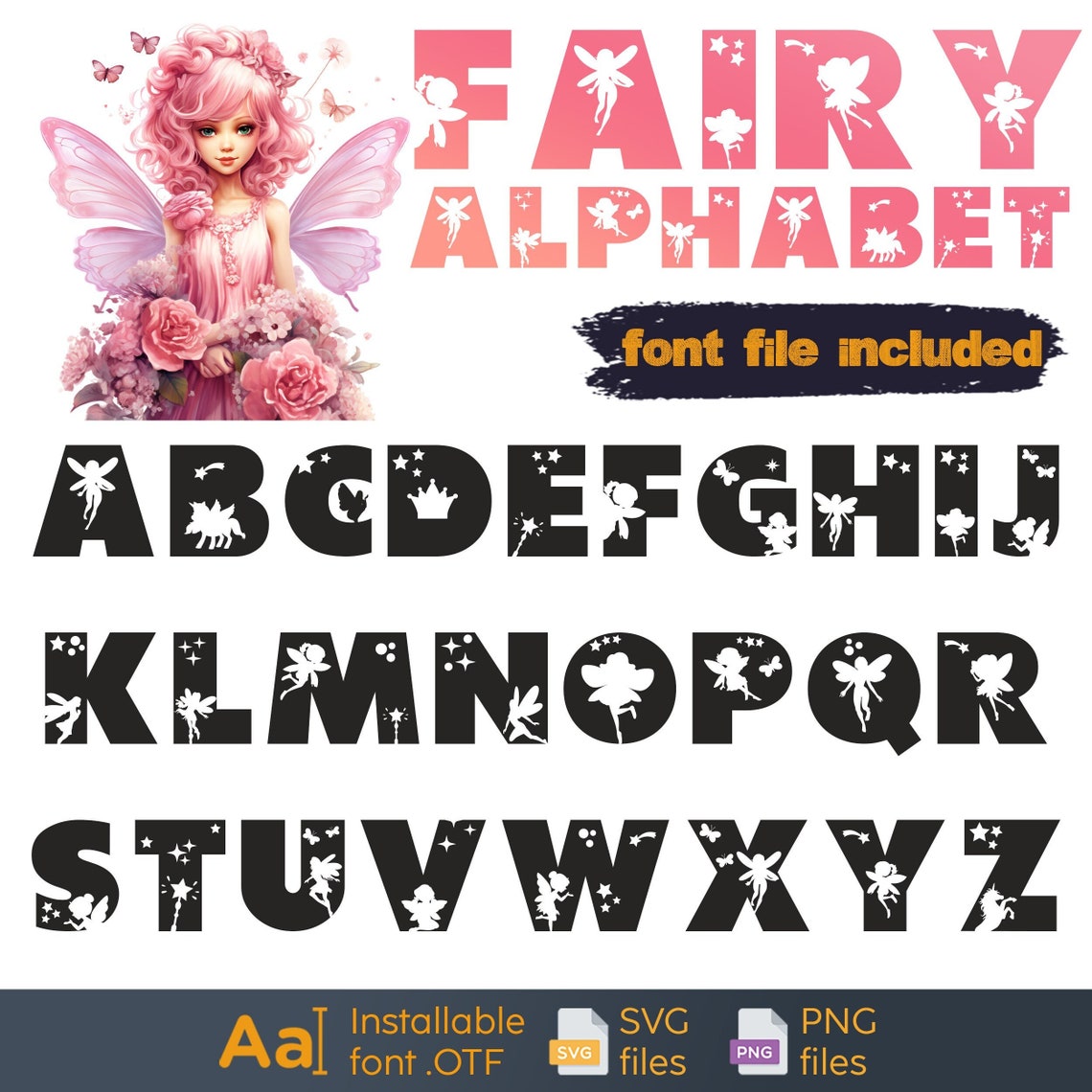 Fairy Font, Fairytales Alphabet, Butterfly Letters Svg, Kids Craft Font ...