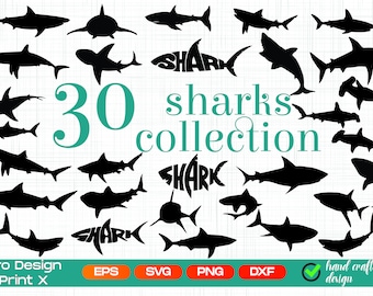 Shark svg, Shark Silhouette, Sharks Bundle, Shark cut file, Fish svg, Fish clipart, Hammerhead shark svg, Shark party svg, Cricut, Vinyl
