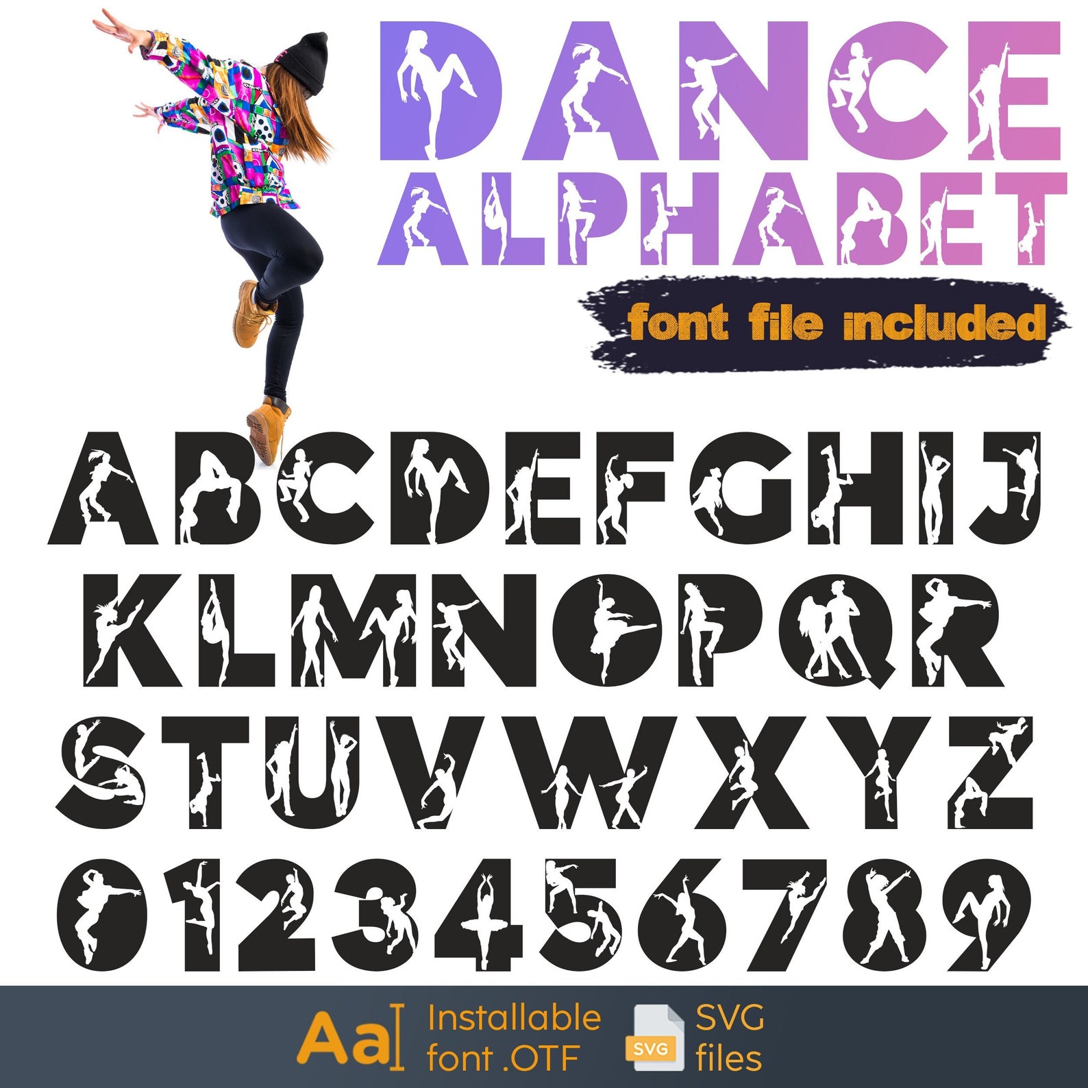 Dance In Cool Letters Dance Font, Dancer Letters, Dance Mom SVG, Kids Craft Font, Dancer ...