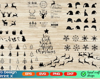 Kerstbundel svg, Merry Christmas svg, kerstboom svg, rendieren svg, kerstborden voor cricut, kerstman svg, vakantie, winter