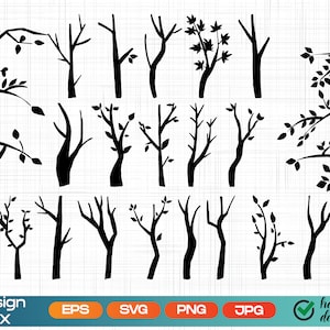 Branche d&#39;arbre svg, silhouettes de branche, clipart branche de feuille, arbre vectoriel svg, svg branche nue, branche vecteur svg, svg forêt silhouette, png