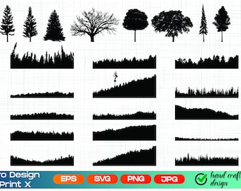 Tree silhouette svg, Forest svg bundle, Forest clipart, Tree background svg, Tree Cricut, Woodland svd, Nature svg, Pine silhouette, png