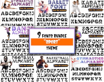 9 Fonts Bundle - Sports Fonts Bundle - Gymnastics, Dance, Hip Hop, Ballet, Soccer, Basketball, American Football, Fonts Crafting