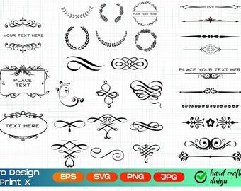 Decorative text dividers, text decoration, wedding svg, Flourish svg, Ornament svg, Valentines day svg, Swashes swirls svg, leaf wreath svg