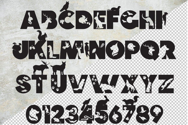 Lettres d'animaux sauvages, SVG, alphabet animaux de la forêt, décoration de chambre d'enfant des bois, police d'animaux, police d'artisanat, sticker mural chambre d'enfant SVG image 2