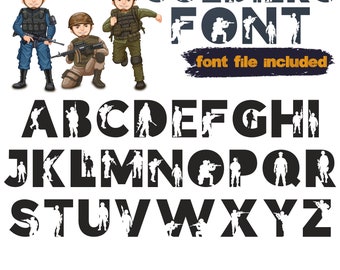 Military Alphabet, Soldiers Font for Kids, Army Letters, SVG and TTF, Fun cute font, Boys Room Decor, Alphabet Clipart, Nursery Letters