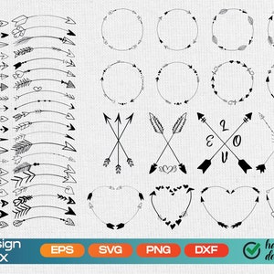 Può includere: Un set di 30 grafiche di frecce e cuori disegnate a mano, tra cui cerchi, cuori e frecce con piume. Le grafiche sono in bianco e nero e possono essere utilizzate per l'artigianato, lo scrapbooking e altri progetti creativi.
