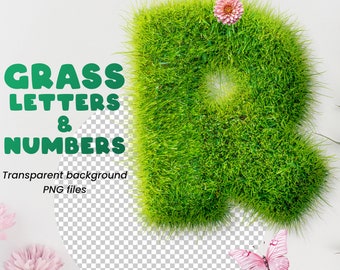 Grass Letters and Numbers PNG, Green Font, Grass Alphabet, Summer Font PNG, Grass Type, Sublimation Design