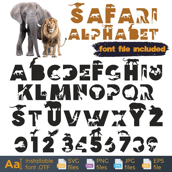 Safari animals alphabet SVG, Zoo letters SVG, Kids Alphabet, Wildlife svg, Jungle theme letters printable, Safari themed wooden letters