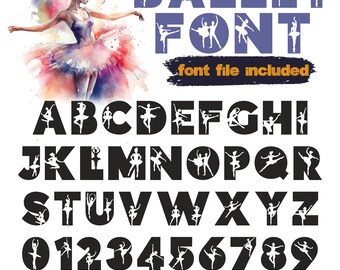 Ballet Font OTF, Ballet Letters and Numbers, Dance Font, Ballet shirt design, Gymnastics letters, Sport Font