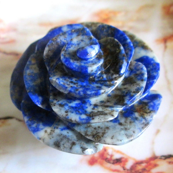 Genuine Lapis Lazuli Flower Carving | Rose Shaped Handmade Crystal | Home Decor Showpiece |  Repel Negativity Crystal | Gift Crystal Carving