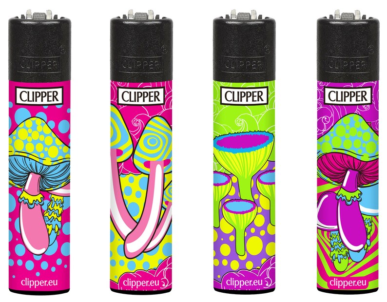 4 x Psychedelic Mushrooms Rare Clipper Lighters Unique Funny Cool Clippers Lighter 