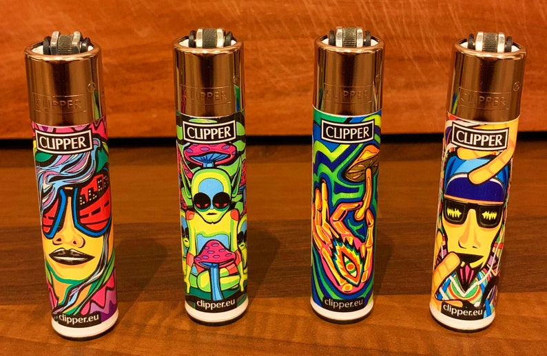 4 x Psychedelic Art Rare Clipper Lighters Unique Funny Cool Clippers Lighter Gas Refillable 